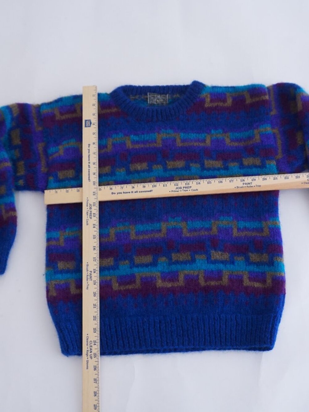 Handmade Nepal Blue Purple Geometric Fuzzy Wool Nordic Knit Sweater Nordic L - Picture 3 of 10